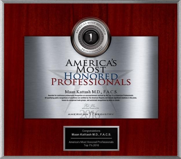 AMERICA'S MOST HONORED PROFESSIONALS AWARD: Awarded to Dr. Maan Kattash, M.D., Plastic Surgeon