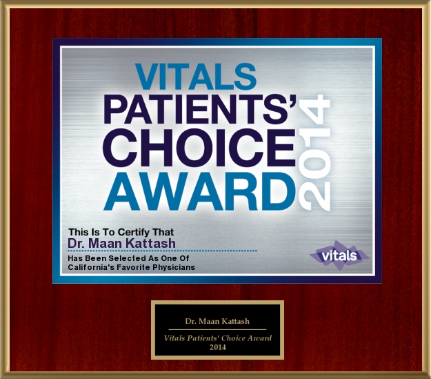 VITALS PATIENTS' CHOICE AWARD: Awarded to Dr. Maan Kattash, M.D., Plastic Surgeon
